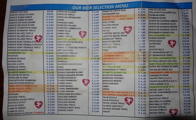 Bruxelas Chocolate e Cervejas - Delirium Cafe Beer Menu